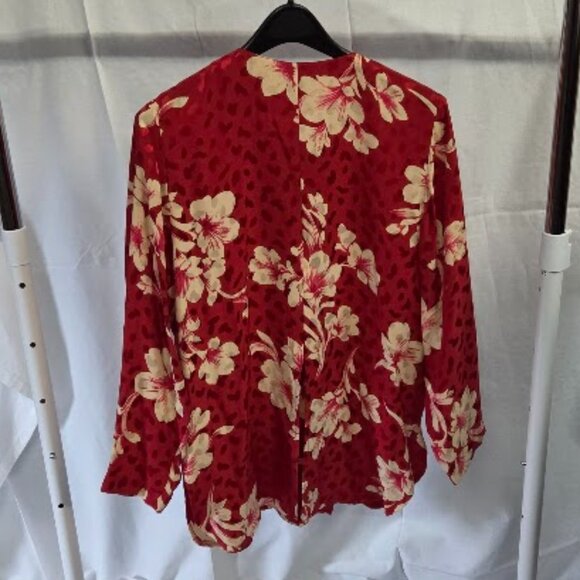 Balla Valentina size L red silk with flower print button up shirt - Picture 2 of 3